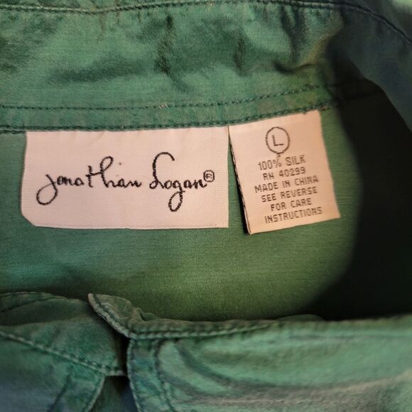 Jonathan Logan Vintage Green Silk Button Down Shirt Top Women's Large - Picture 6 of 9